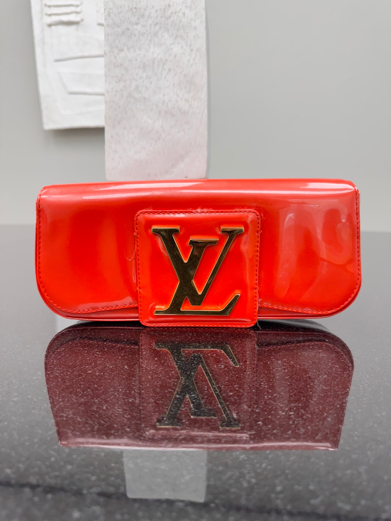 Louis Vuitton Red Orange Vernis Sobe Clutch