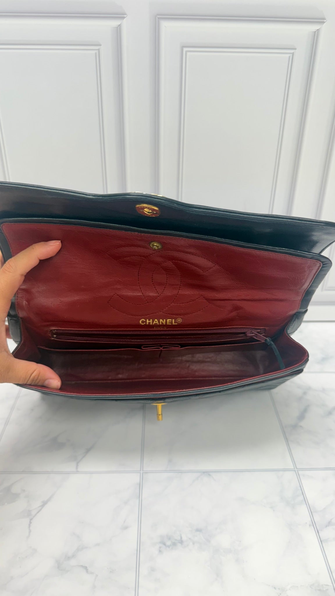 Chanel Black Lambskin Leather Medium Double Flap Bag 