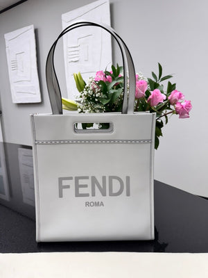 Fendi Grey Leather Large Shopper Tote Bag