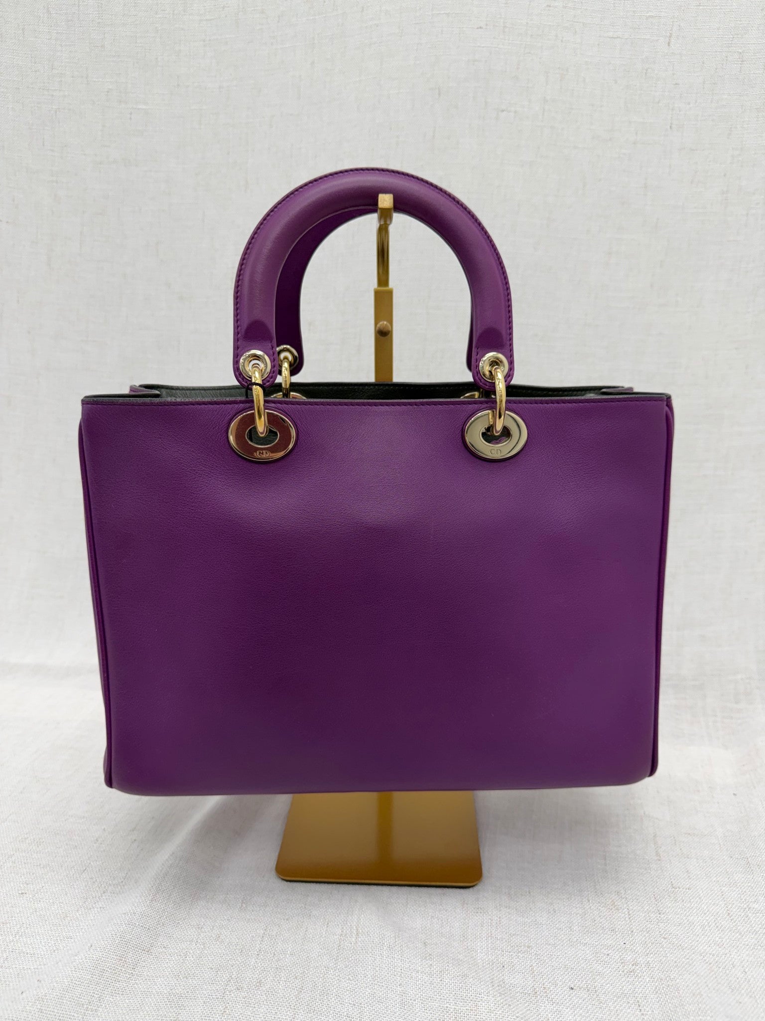 Christian Dior Purple & Green Smooth Calfskin Leather Medium Diorissimo Tote Bag