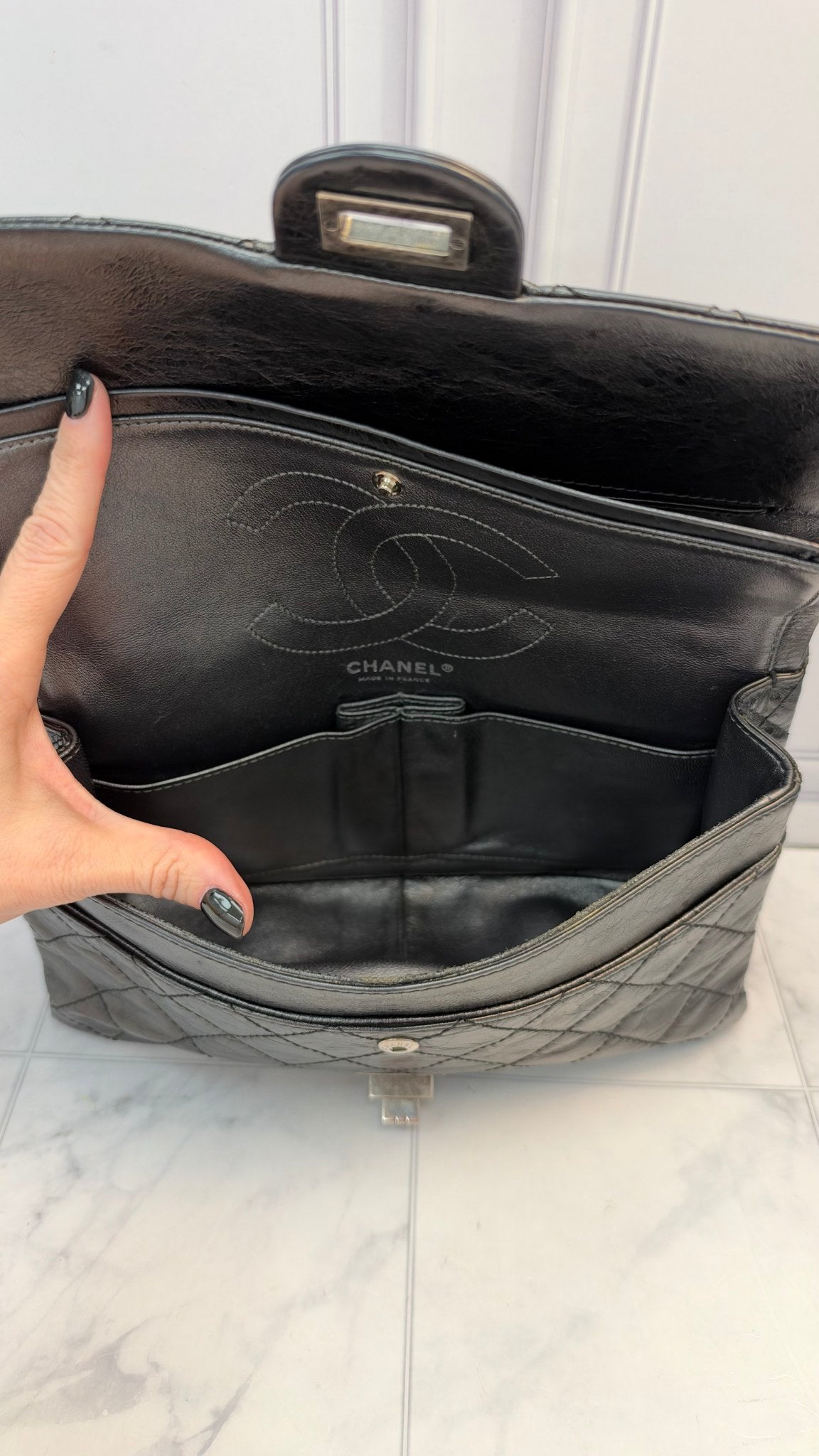 Chanel Metallic Black Quilted Aged Calfskin 2.55 Reissue Double Flap Bag