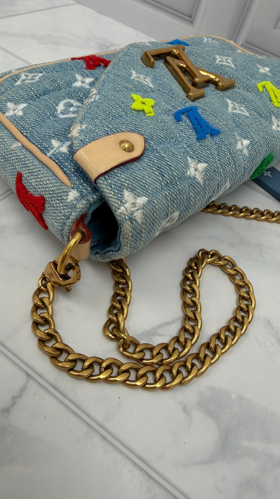 Louis Vuitton Denim Multicolored Monogram New Wave Chain Pochette