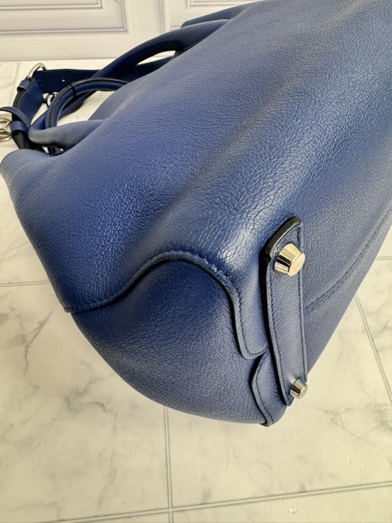 Christian Dior Blue Grained Leather Open Bar 2Way Bag