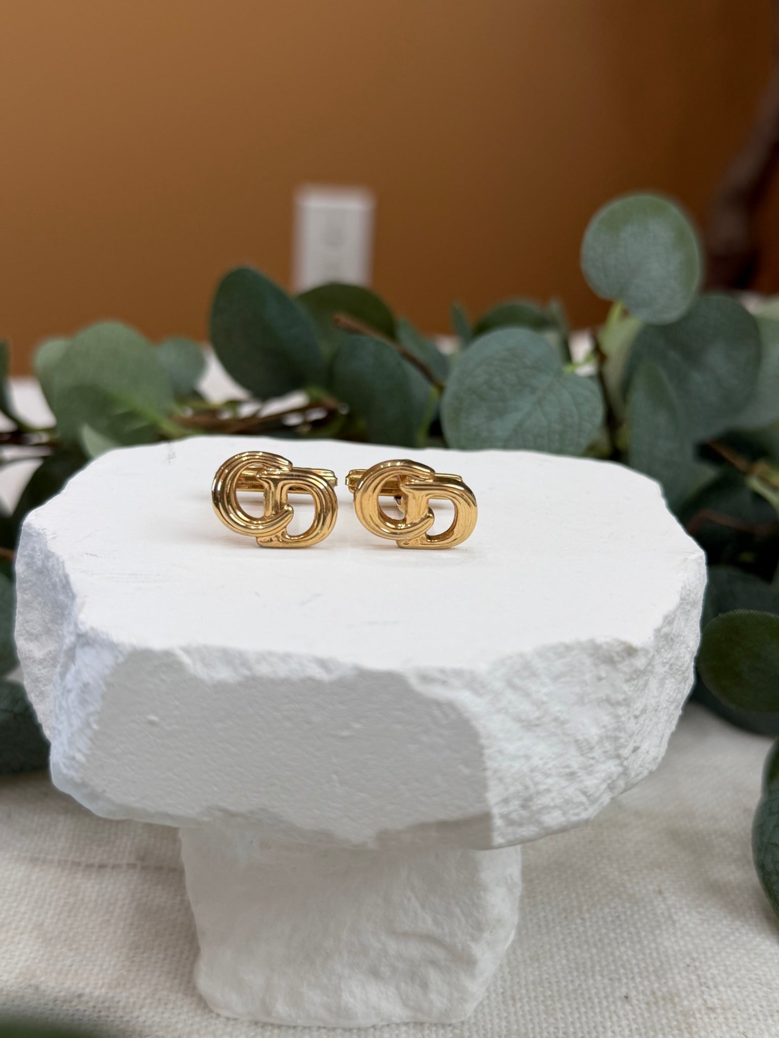 Christian Dior Gold Tone CD Logo Cufflinks