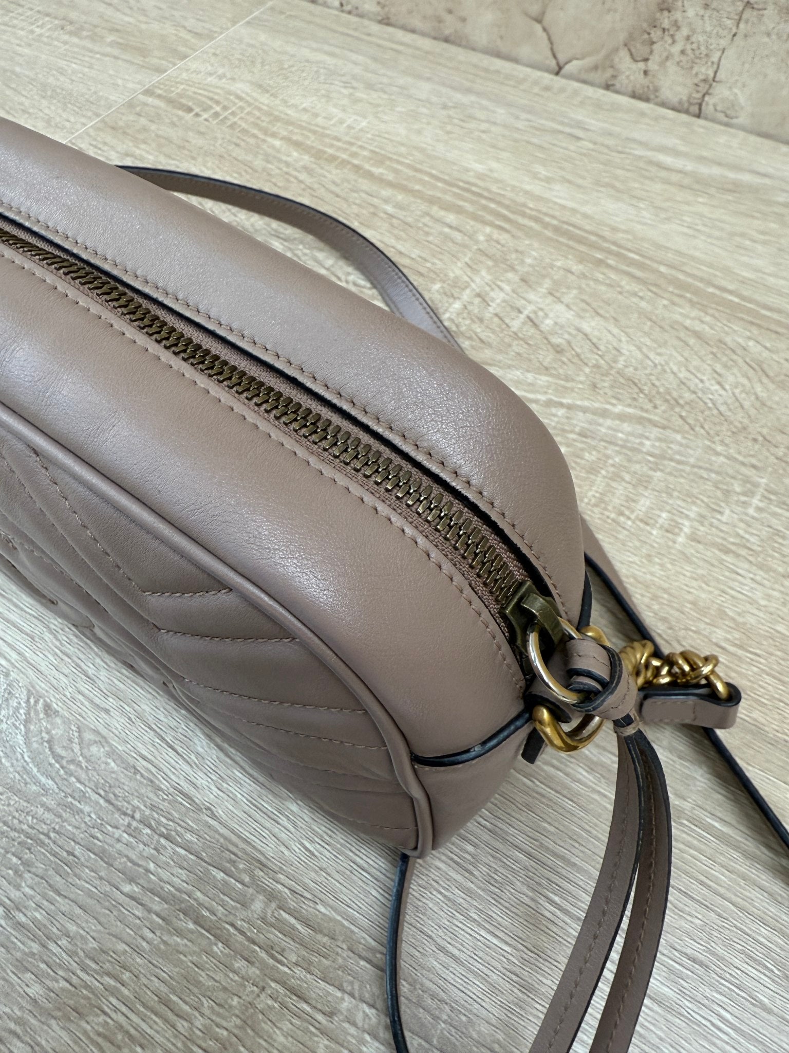 Gucci Porcelain Rose Calfskin Small Marmont Chain Shoulder Bag 