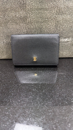Burberry Black Leather TB Logo Trifold Wallet