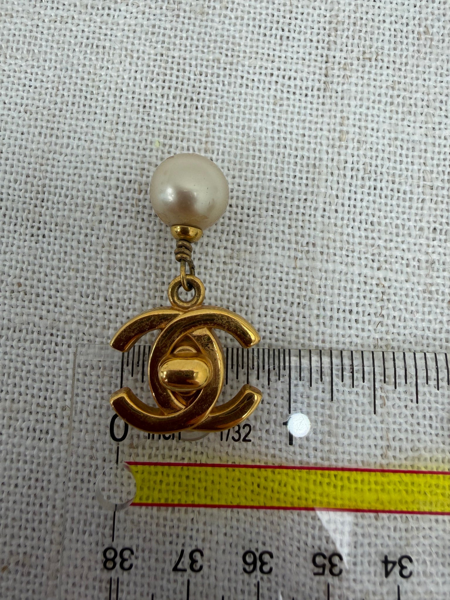 Chanel Vintage Gold Tone & Faux Pearl Turn Lock Clip On Earrings
