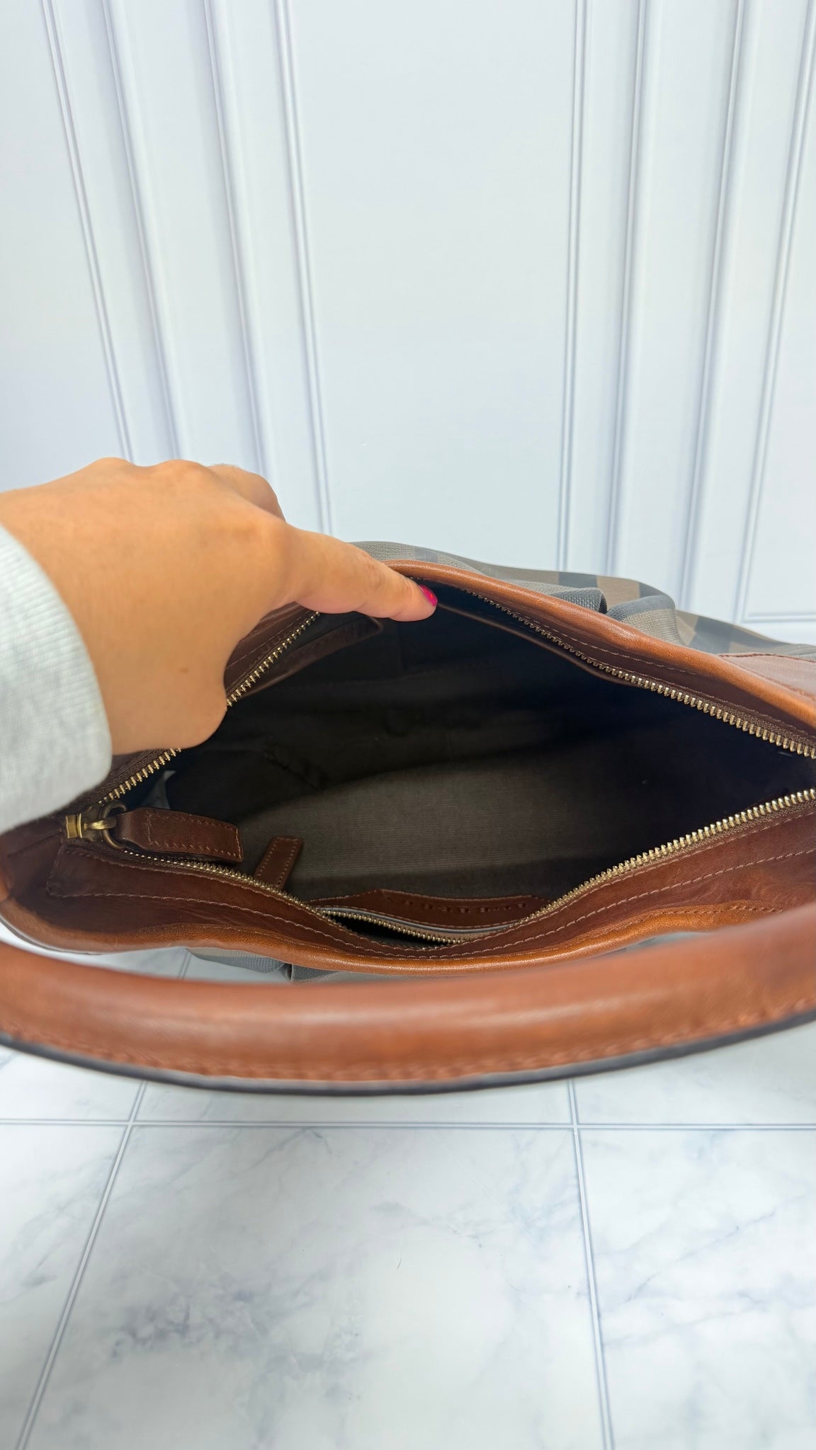Burberry Brown Check Coated Canvas Hobo Bag