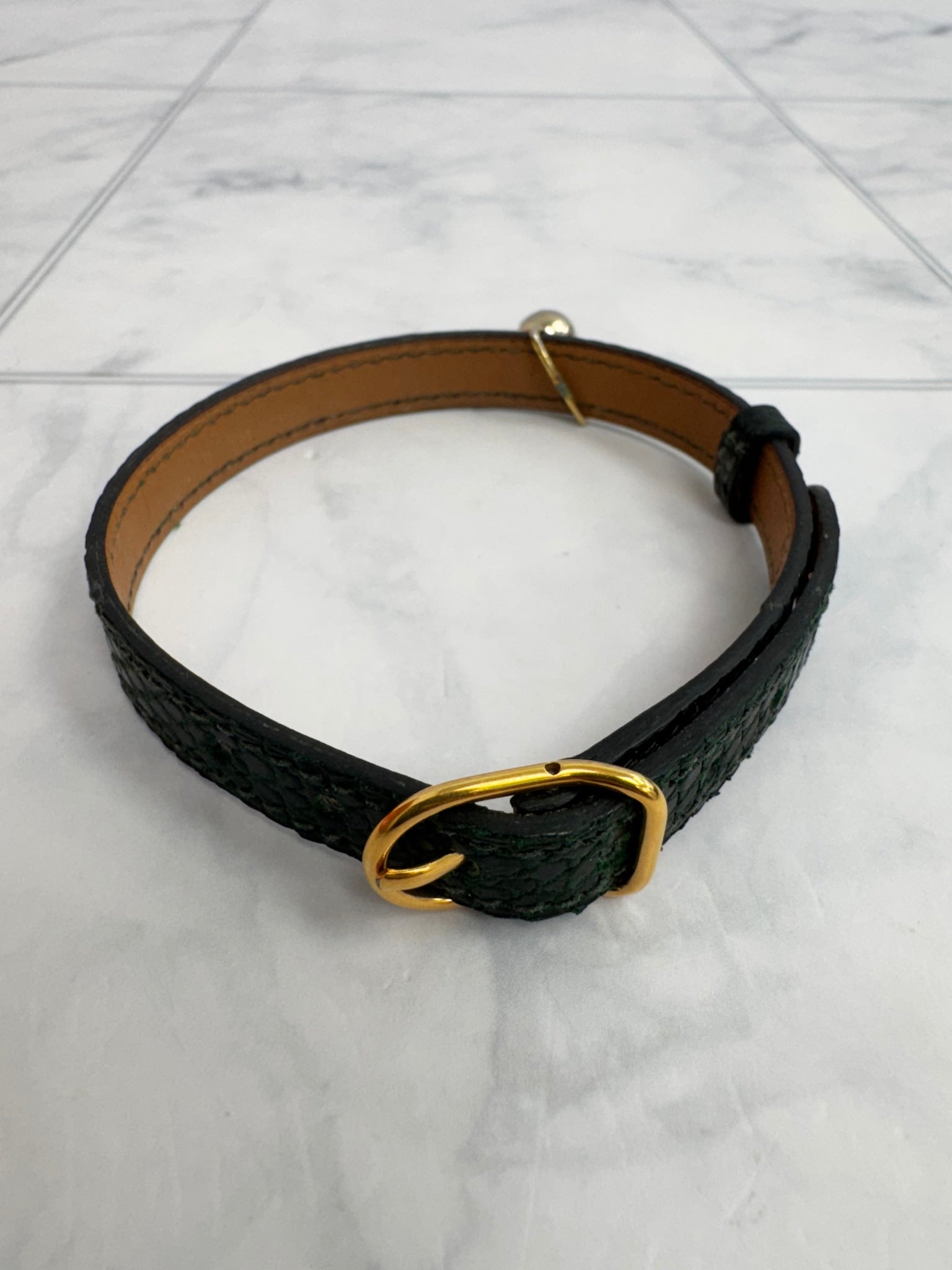Hermes Green Lizard Skin Cat Collar With Bell