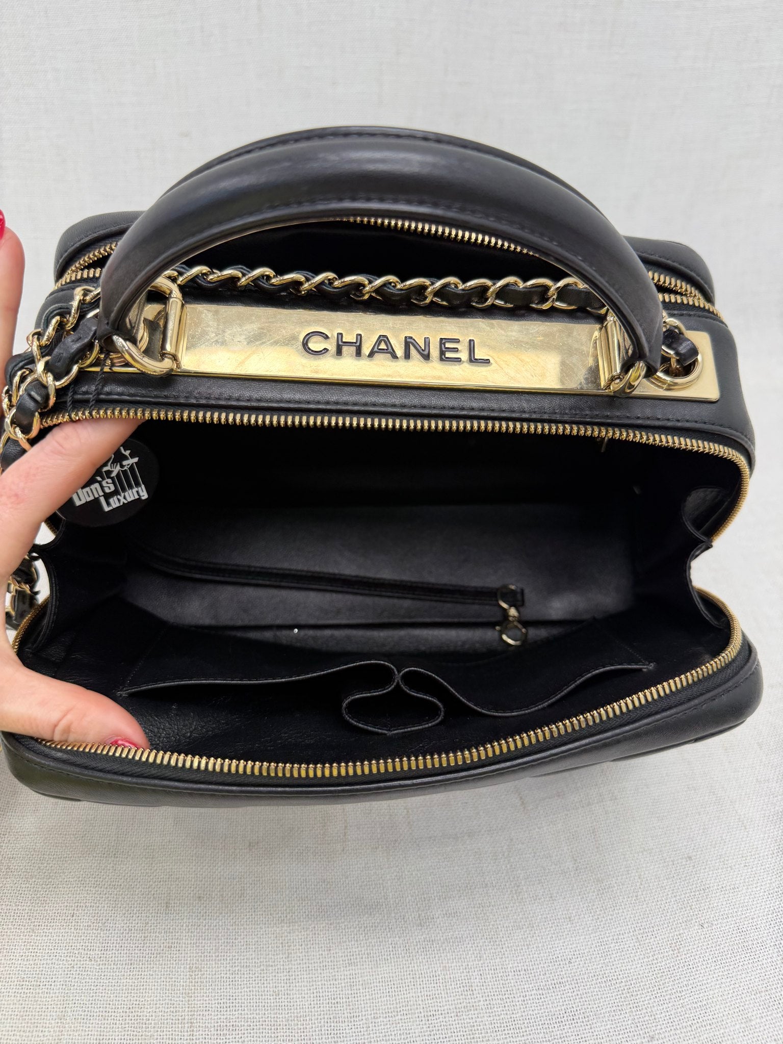 Chanel Black Lambskin Leather Trendy CC Bowling Bag