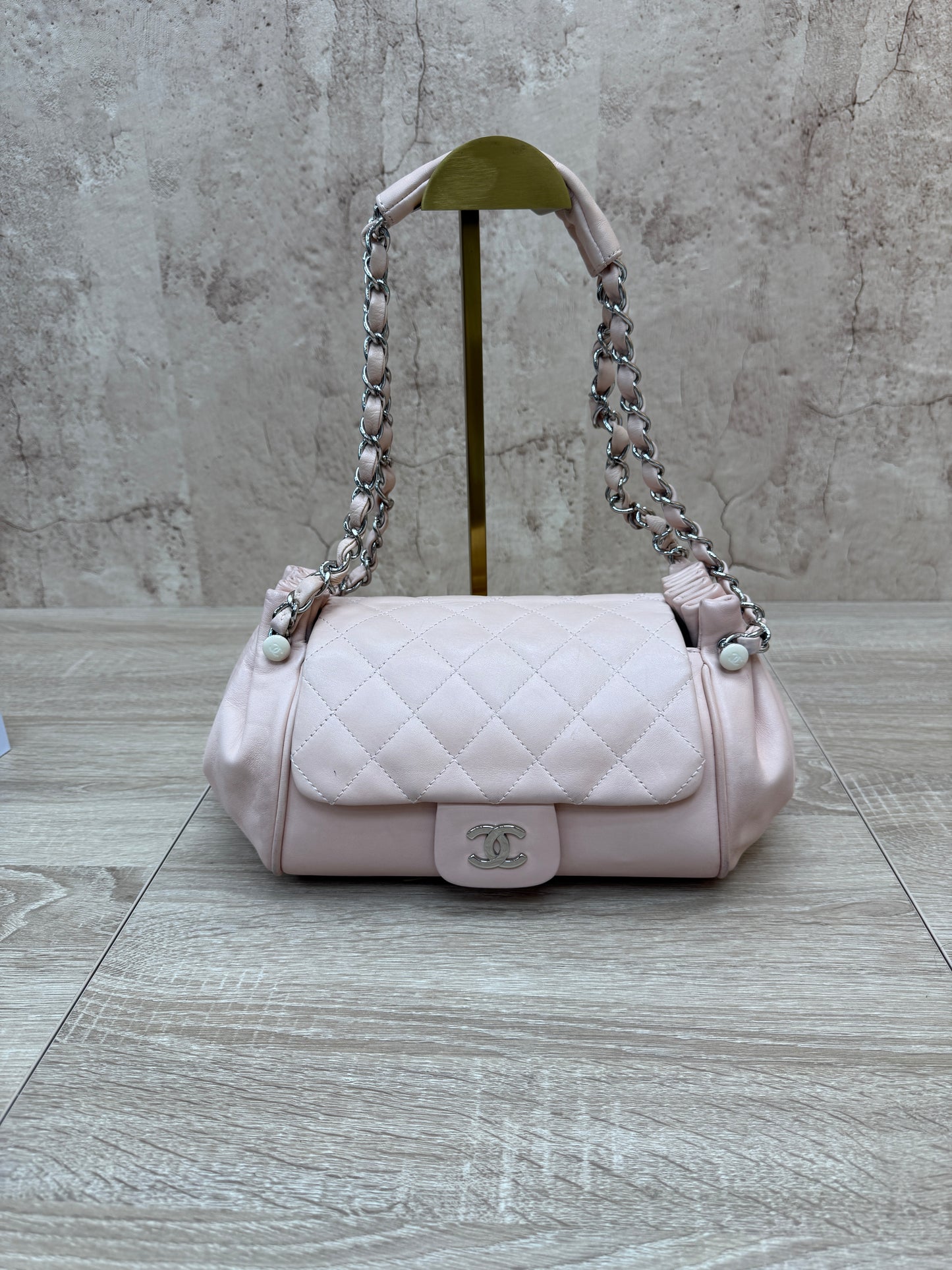 Chanel Pink Calfskin Quilted Accordion Flap Bag
