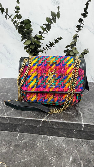 Saint Laurent YSL Multicolored Tweed Baby Niki Chain Shoulder Bag