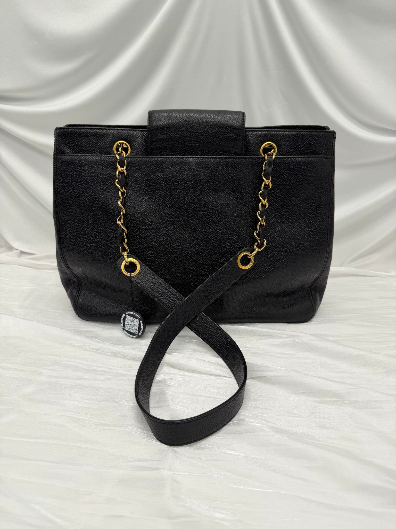 Chanel Black Caviar Leather 24K Chain Shoulder Tote