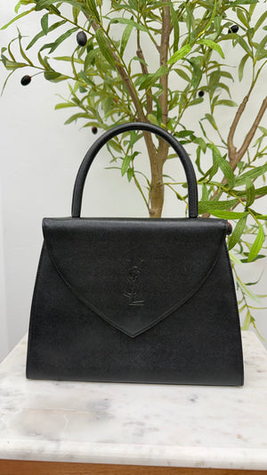 Saint Laurent YSL Black Saffiano Leather Top Handle Handbag