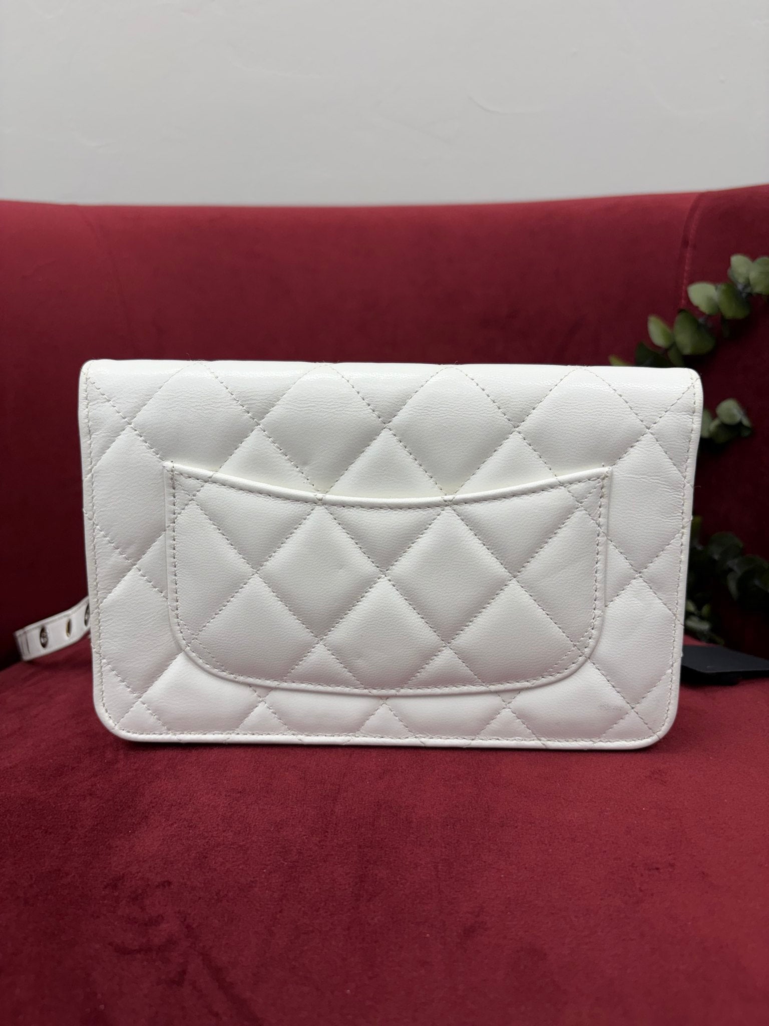 Chanel White Quilted Lambskin Wallet on a Chain