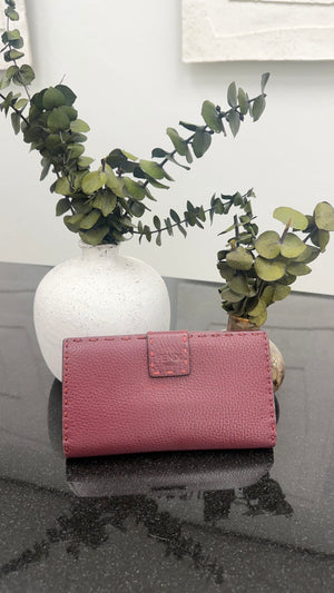 Fendi Plum Pebbled Leather Selleria Peekaboo Wallet