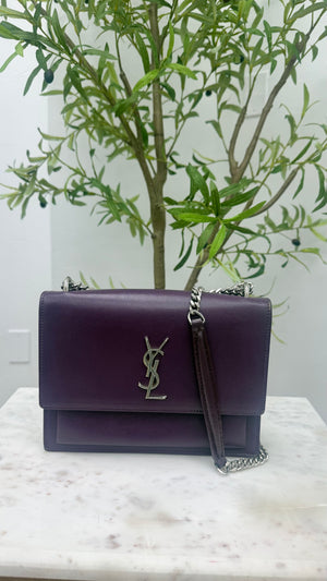 Saint Laurent YSL Purple Leather Medium Sunset Chain Shoulder Bag