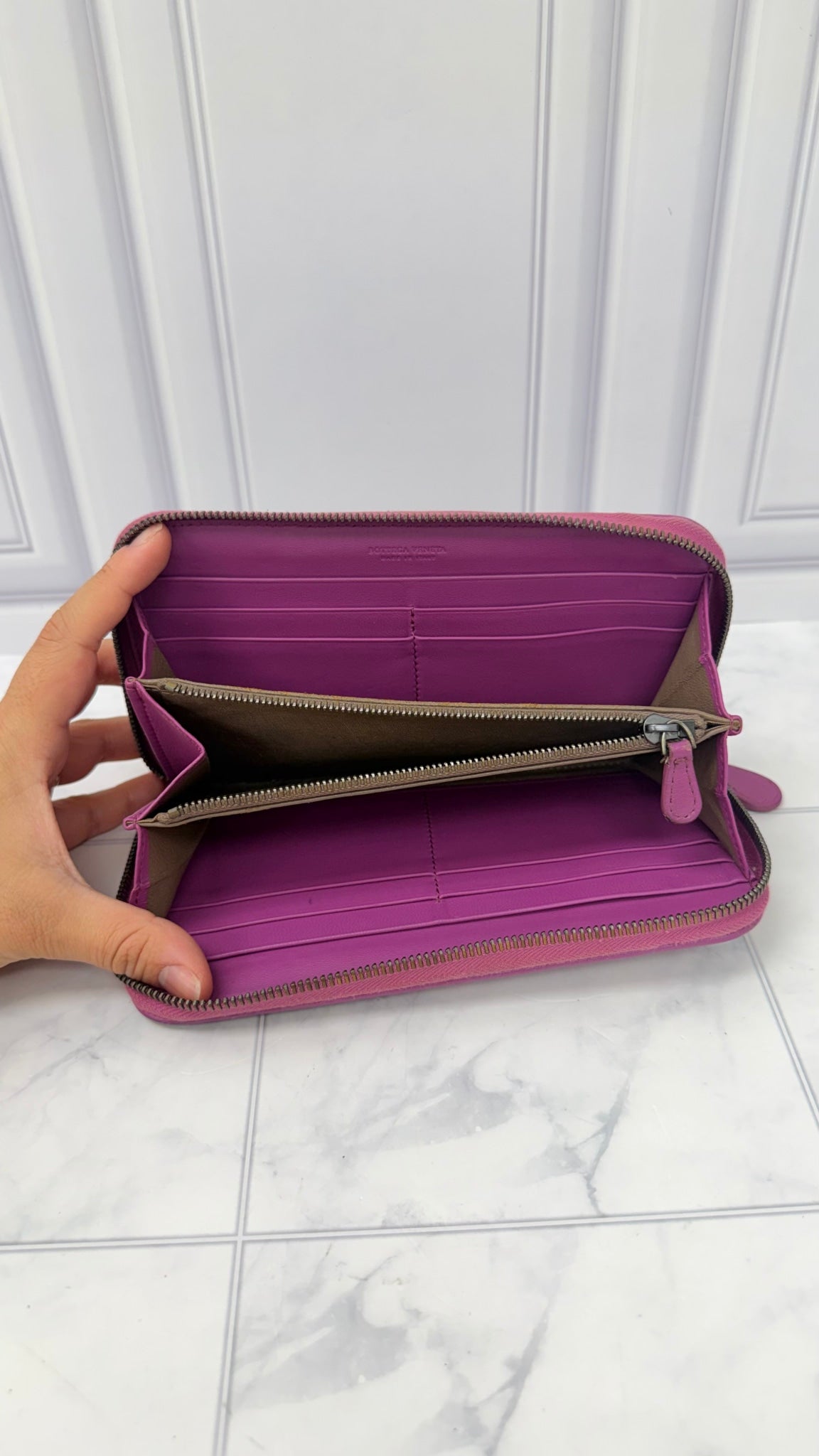 Bottega Veneta Purple Intrecciato Leather Zippy Wallet 