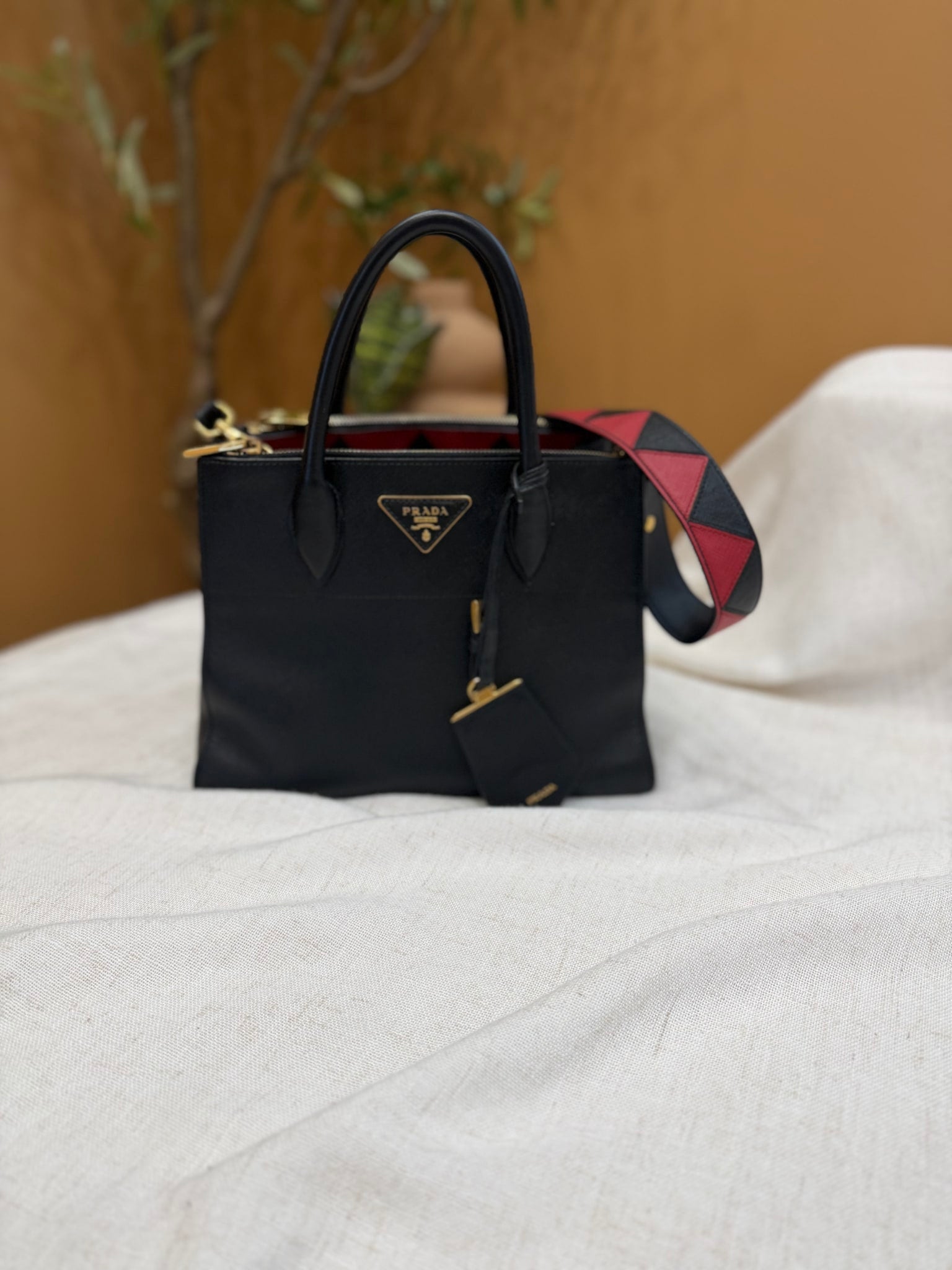 Prada Black Saffiano Leather Paradigme Two Way Tote Bag