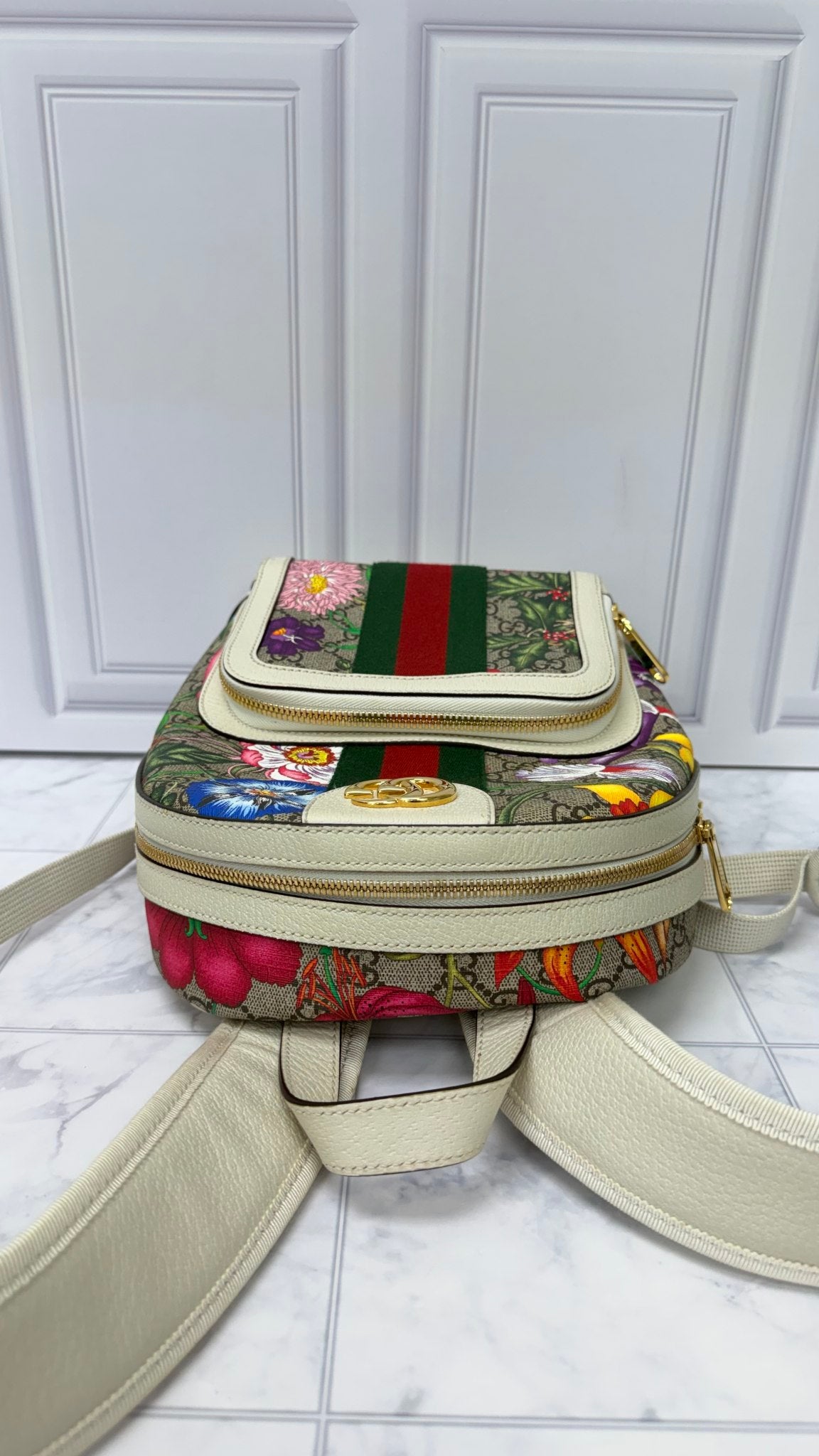 Gucci White GG Supreme Floral Mini Backpack