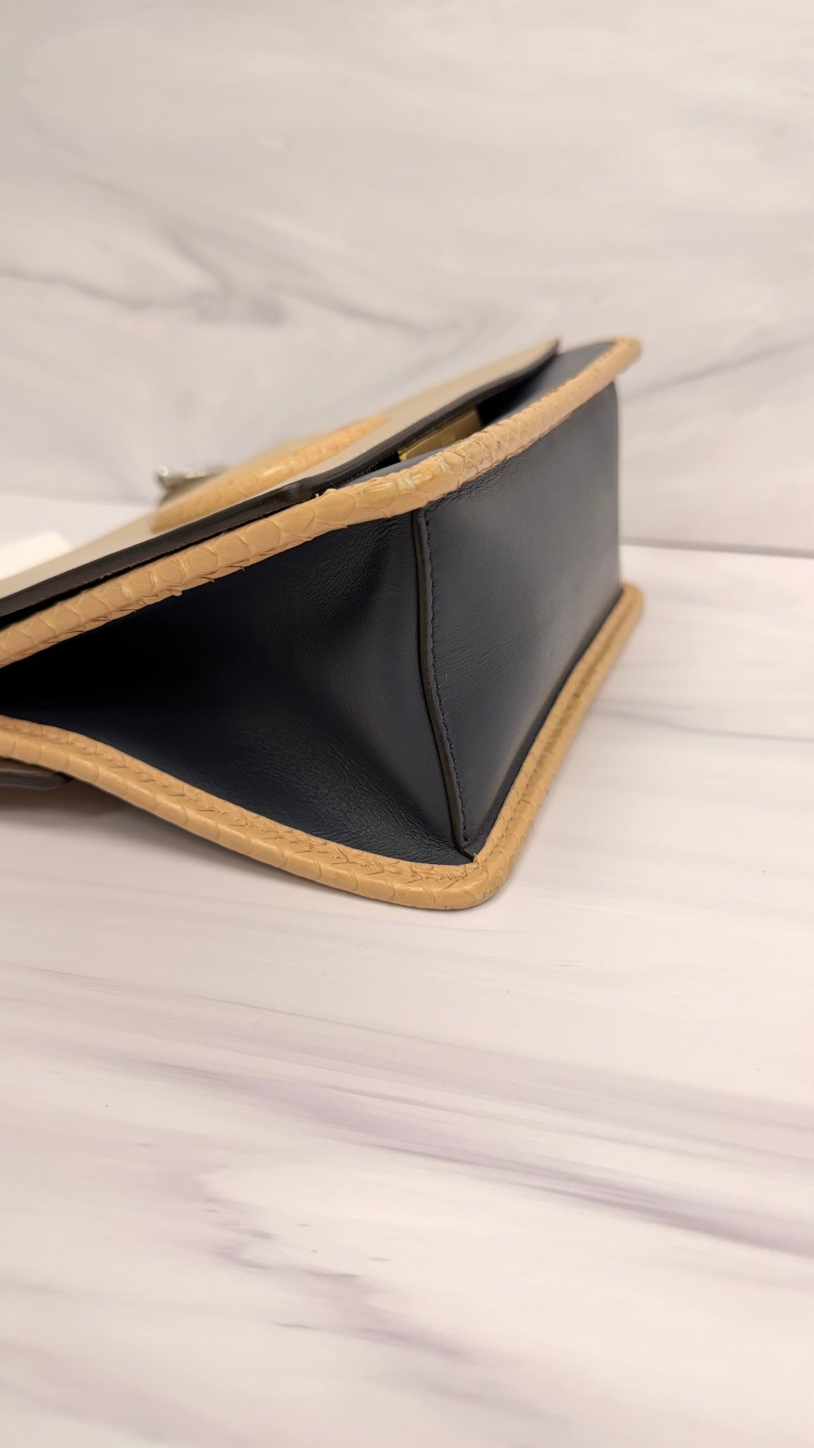 Fendi Navy And Beige Leather Kan I Chain Shoulder Bag 
