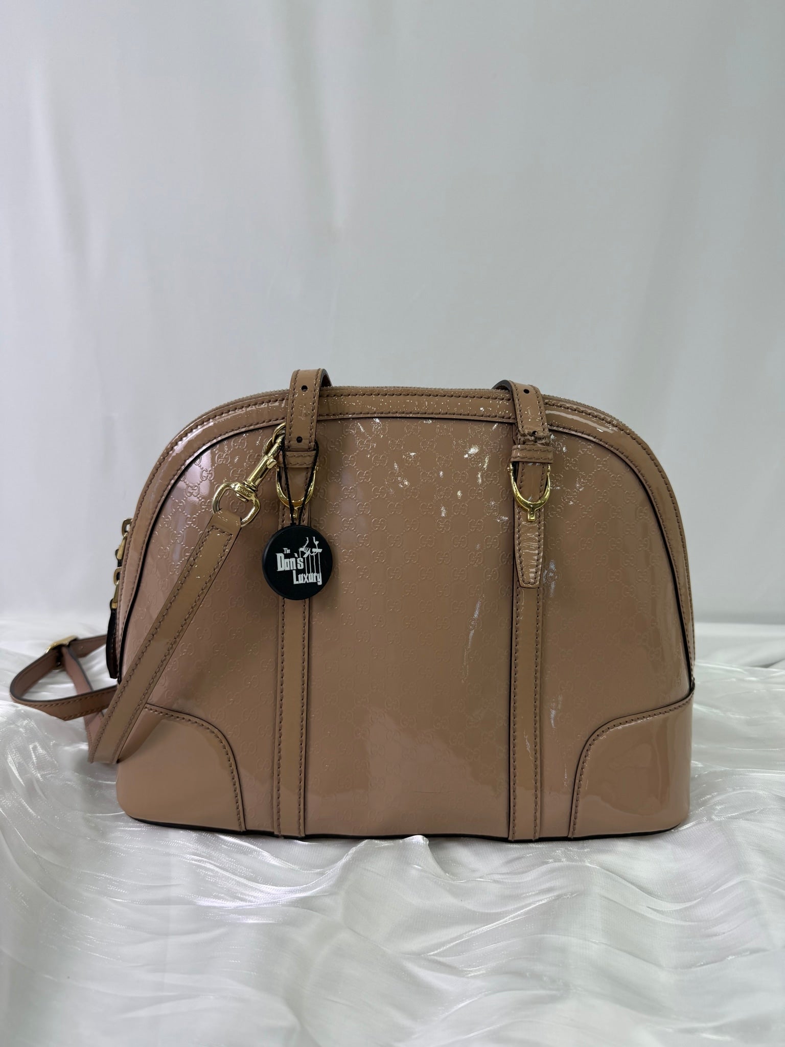 Gucci Beige Patent Leather Guccissima Two Way Bag 
