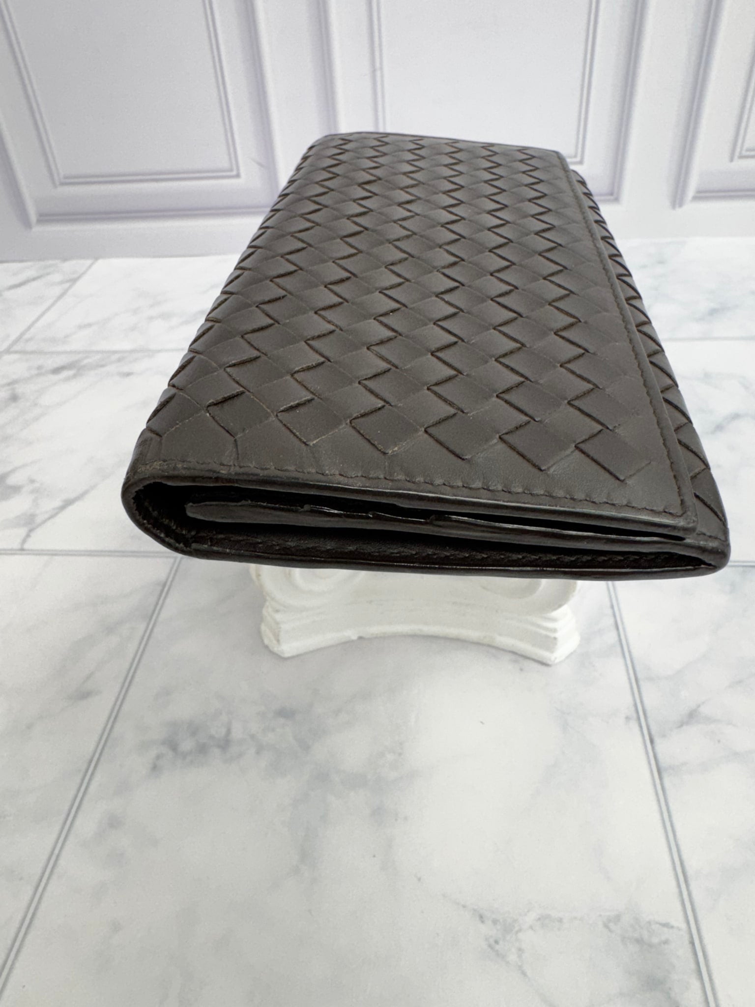 Bottega Veneta Dark Brown Intrecciato Leather Bifold Long Wallet