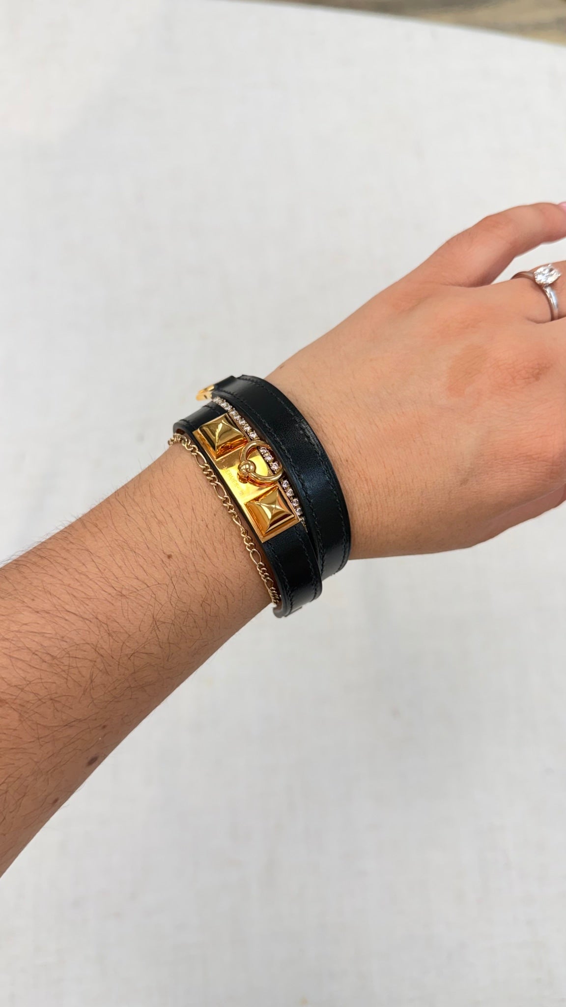 Hermes Black Leather Rivale Double Tour Bracelet 