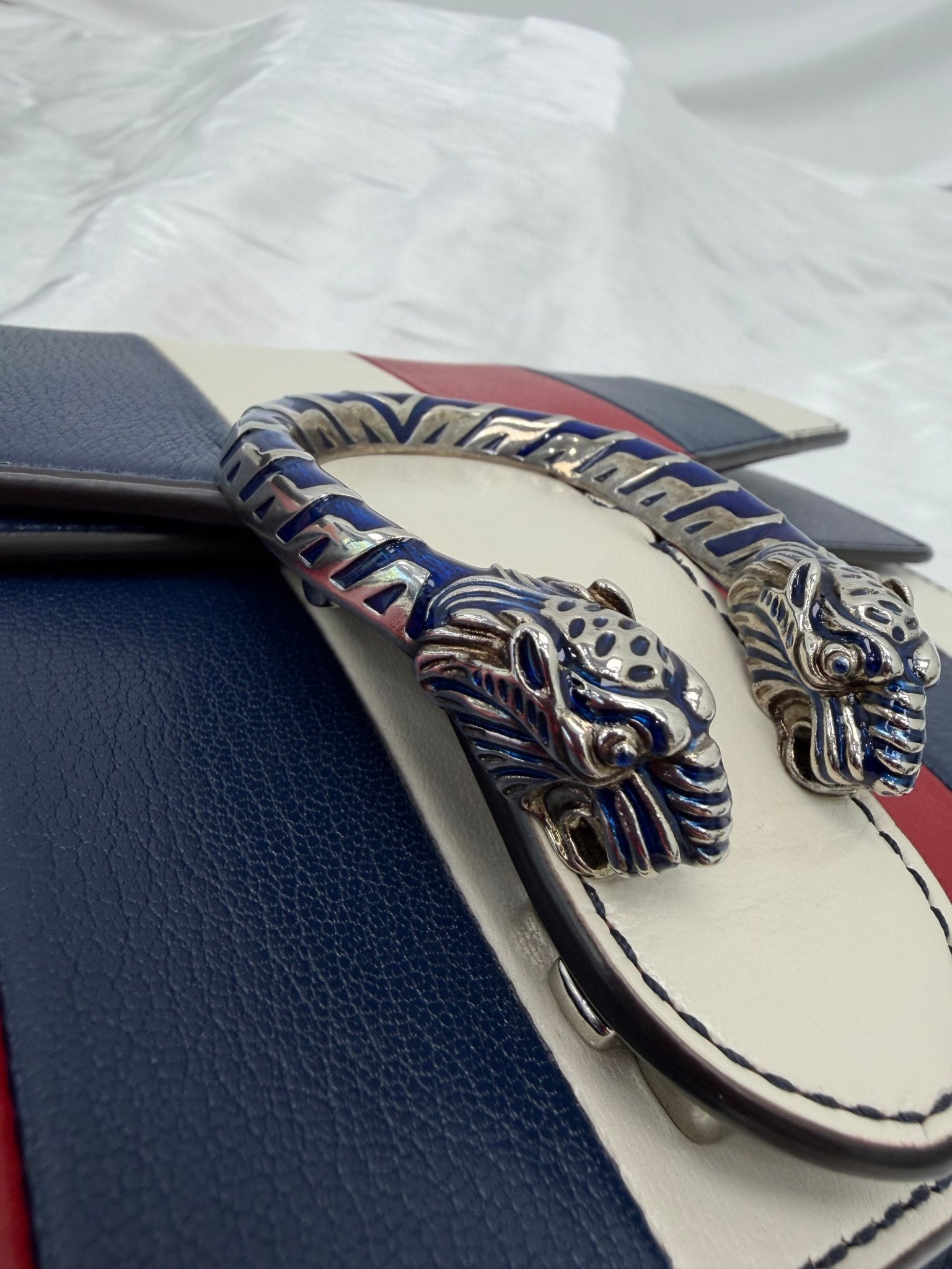 Gucci Red, White Blue Goatskin Limited Edition Small Dionysus Chain Bag