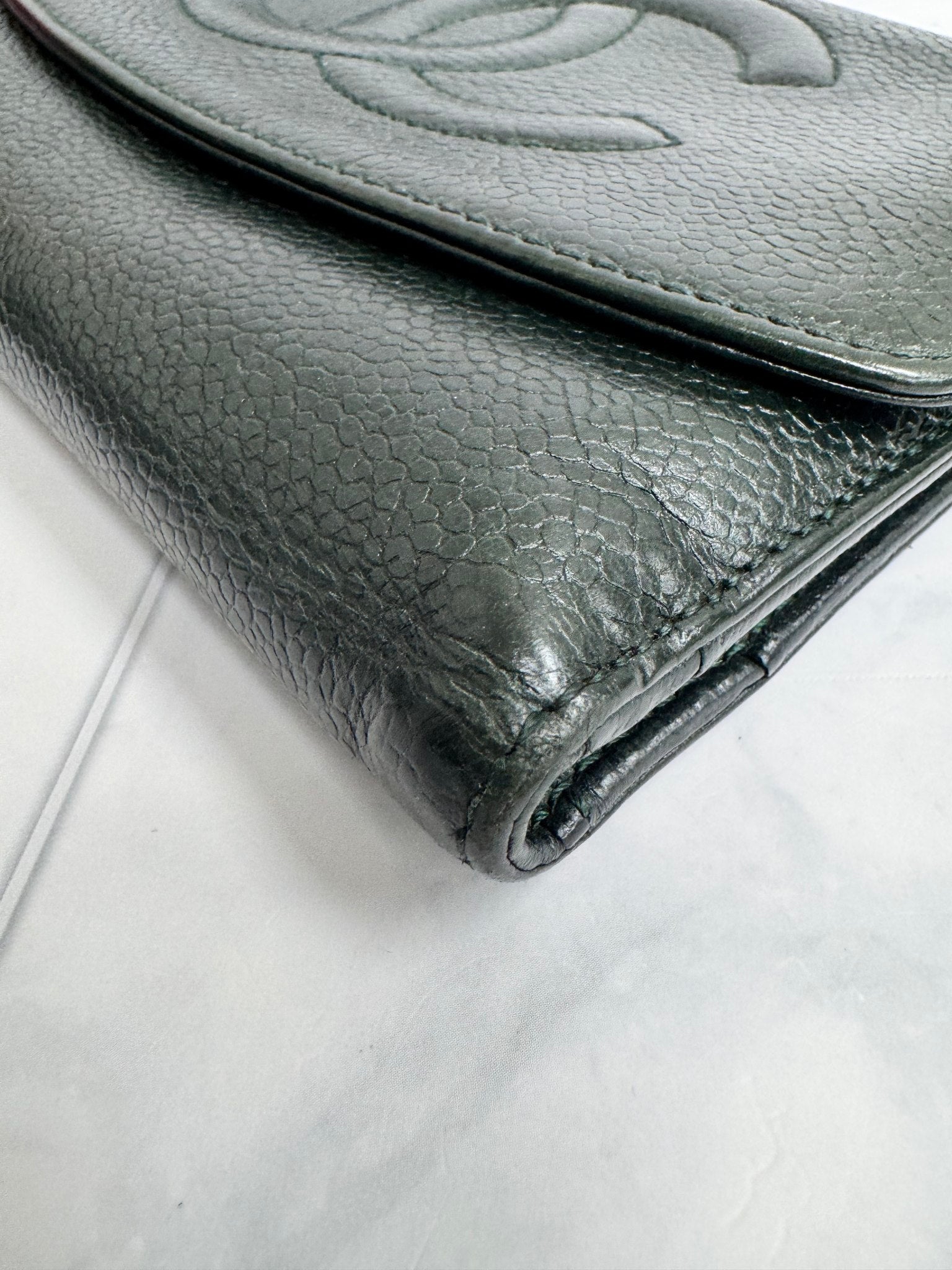 Chanel Dark Green Caviar Leather Compact Wallet