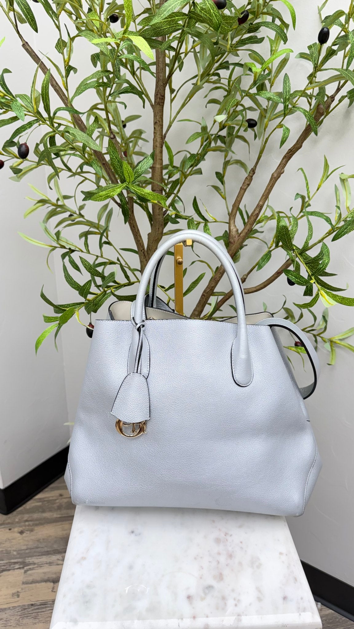Christian Dior Silver Grained Leather Large Open Bar Tote 