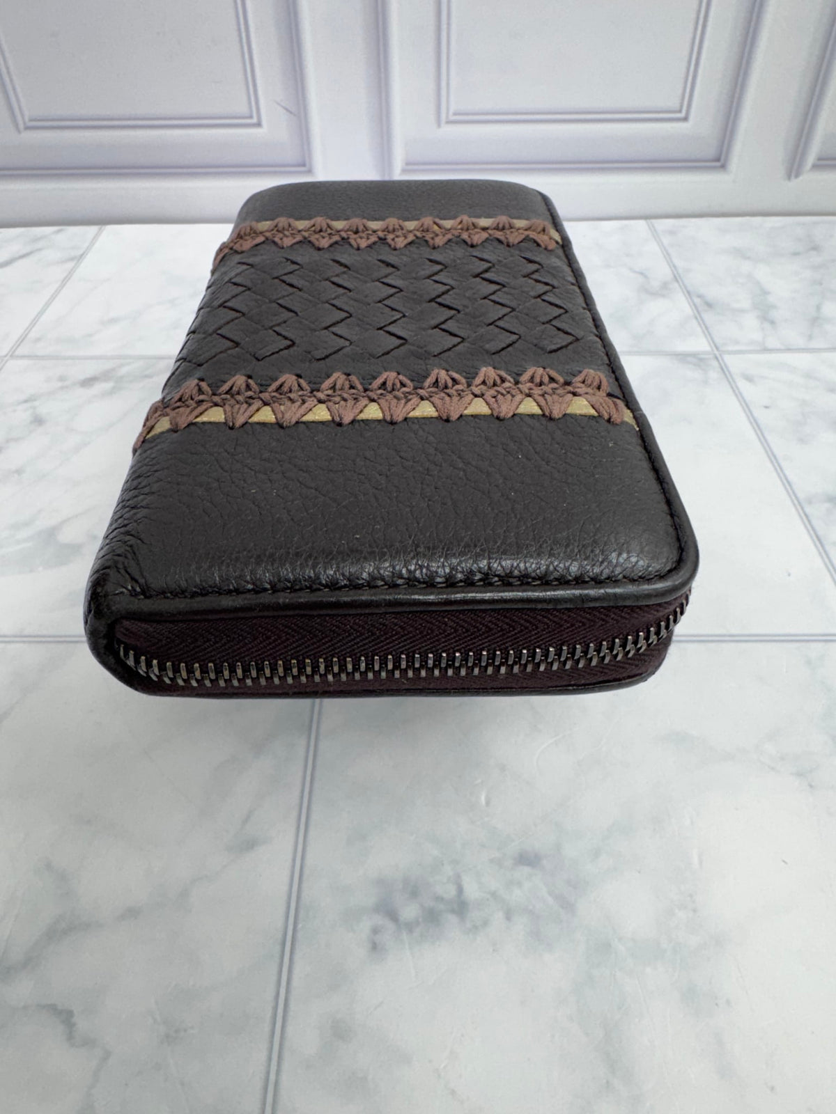 Bottega Veneta Brown Intrecciato Leather Zippy Wallet