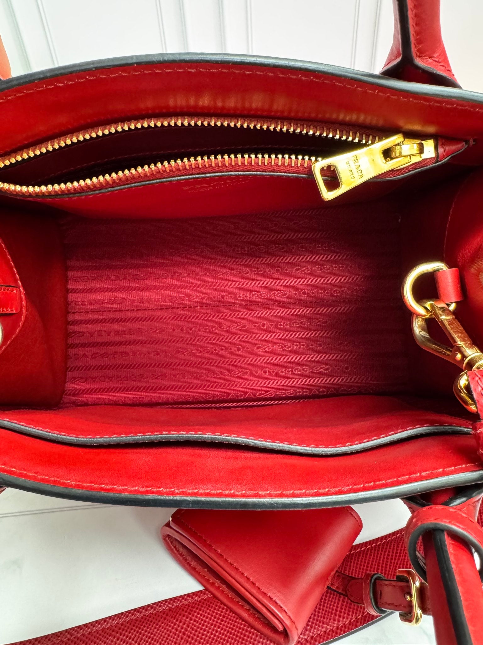 Prada Red Monochrome Saffiano Leather 2Way Bag