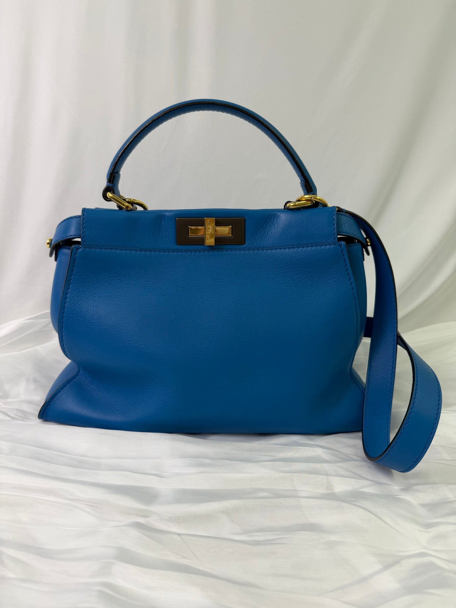 Fendi Blue Leather Peekaboo Two Way Bag