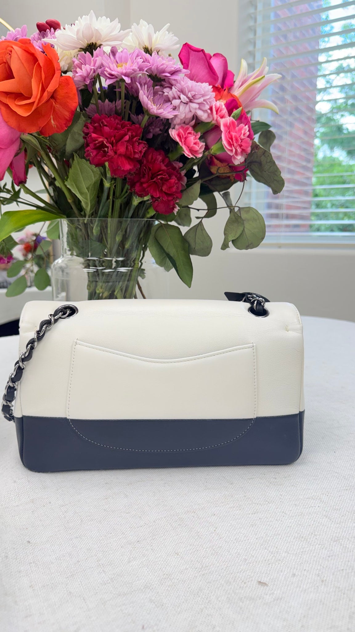 Chanel Black And White Leather Classic Double Flap Bag 