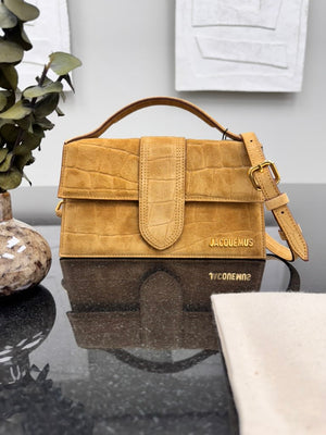 BRAND NEW - Jacquemus Camel Croc Embossed Suede Le Grand Bambino Handbag
