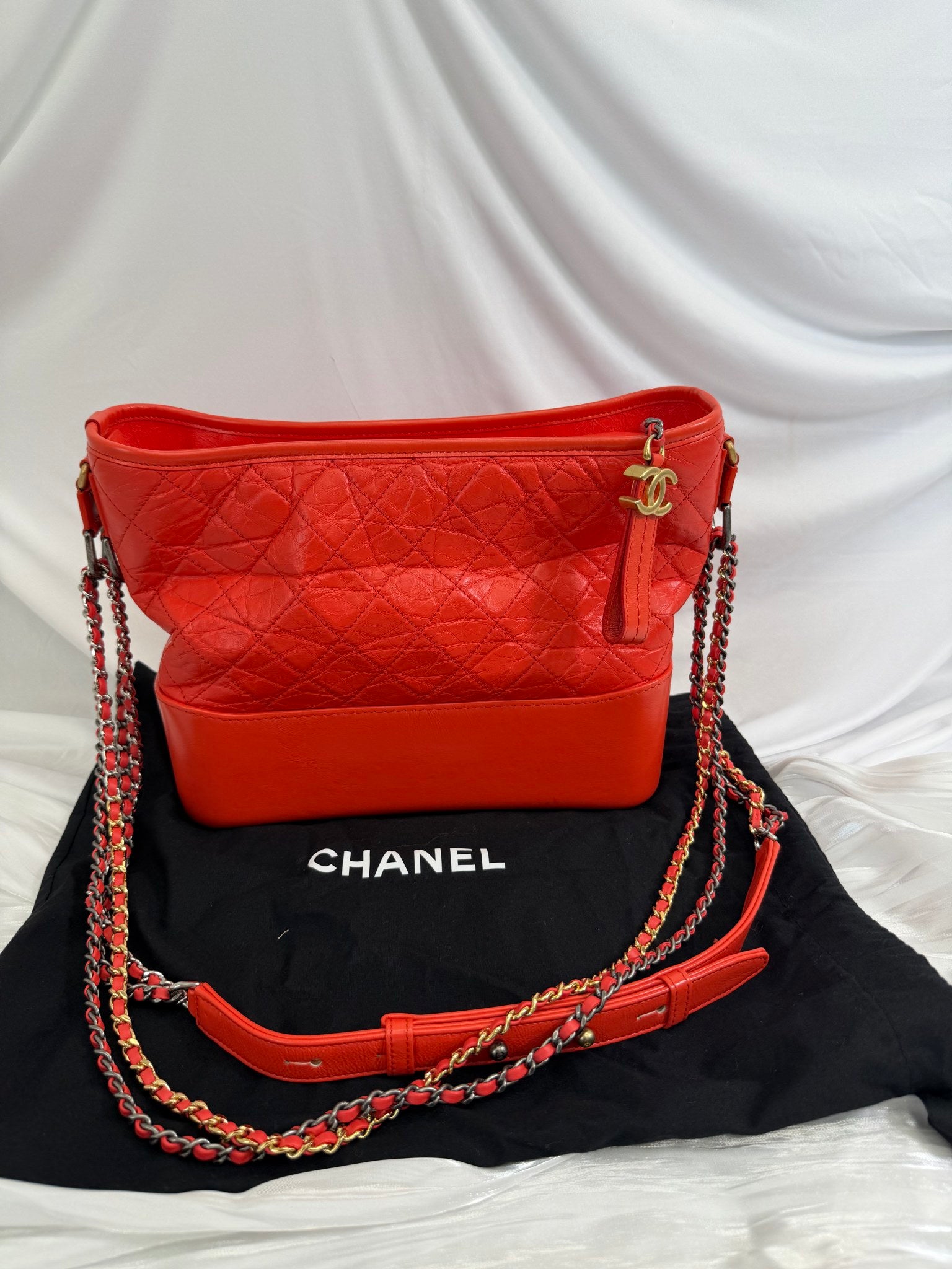 Chanel Orange Quilted Calfskin Gabrielle Medium Crossbody Bag