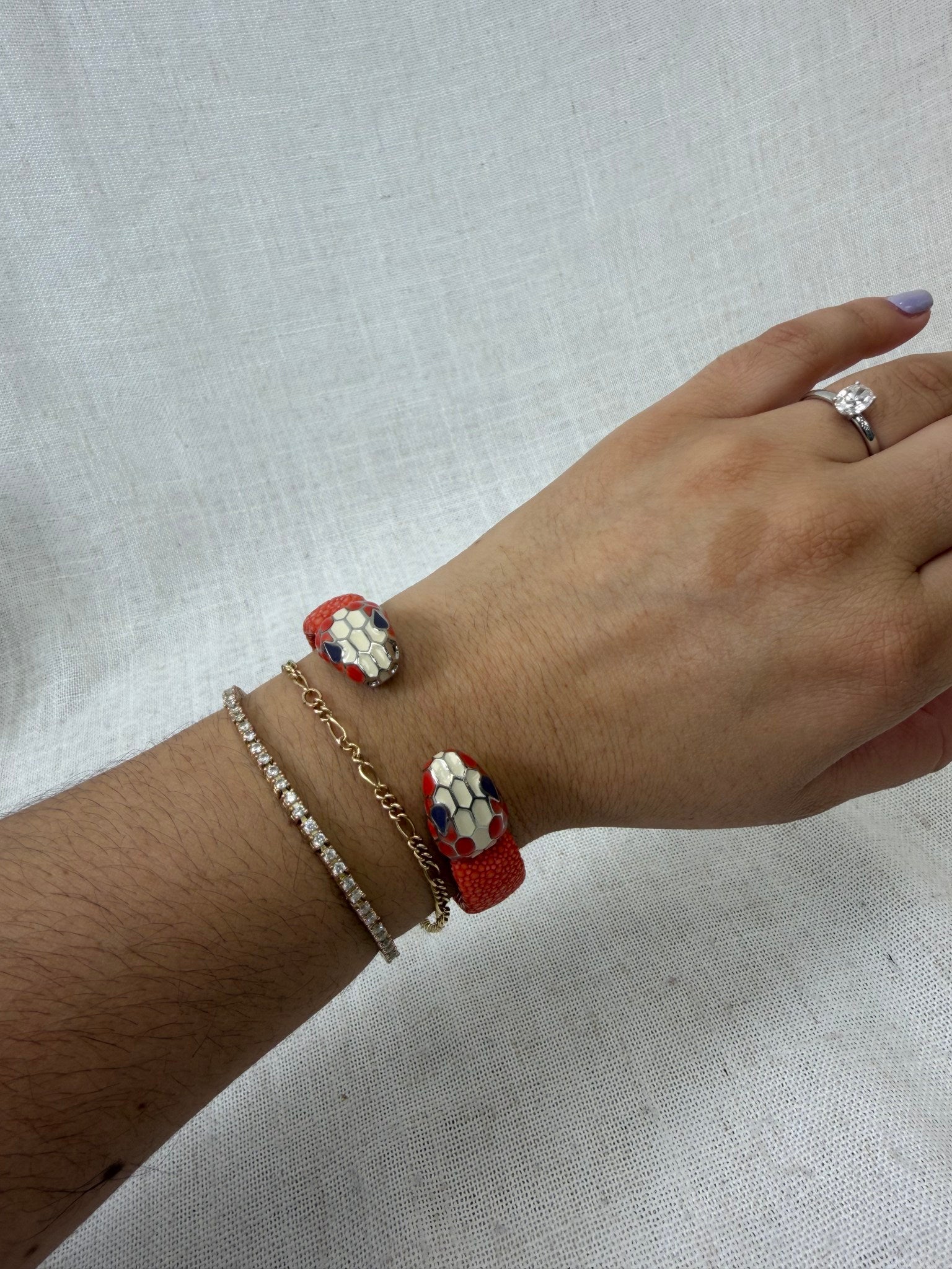 Bvlgari Orange Sting Ray Leather Serpentine Forever Bangle 