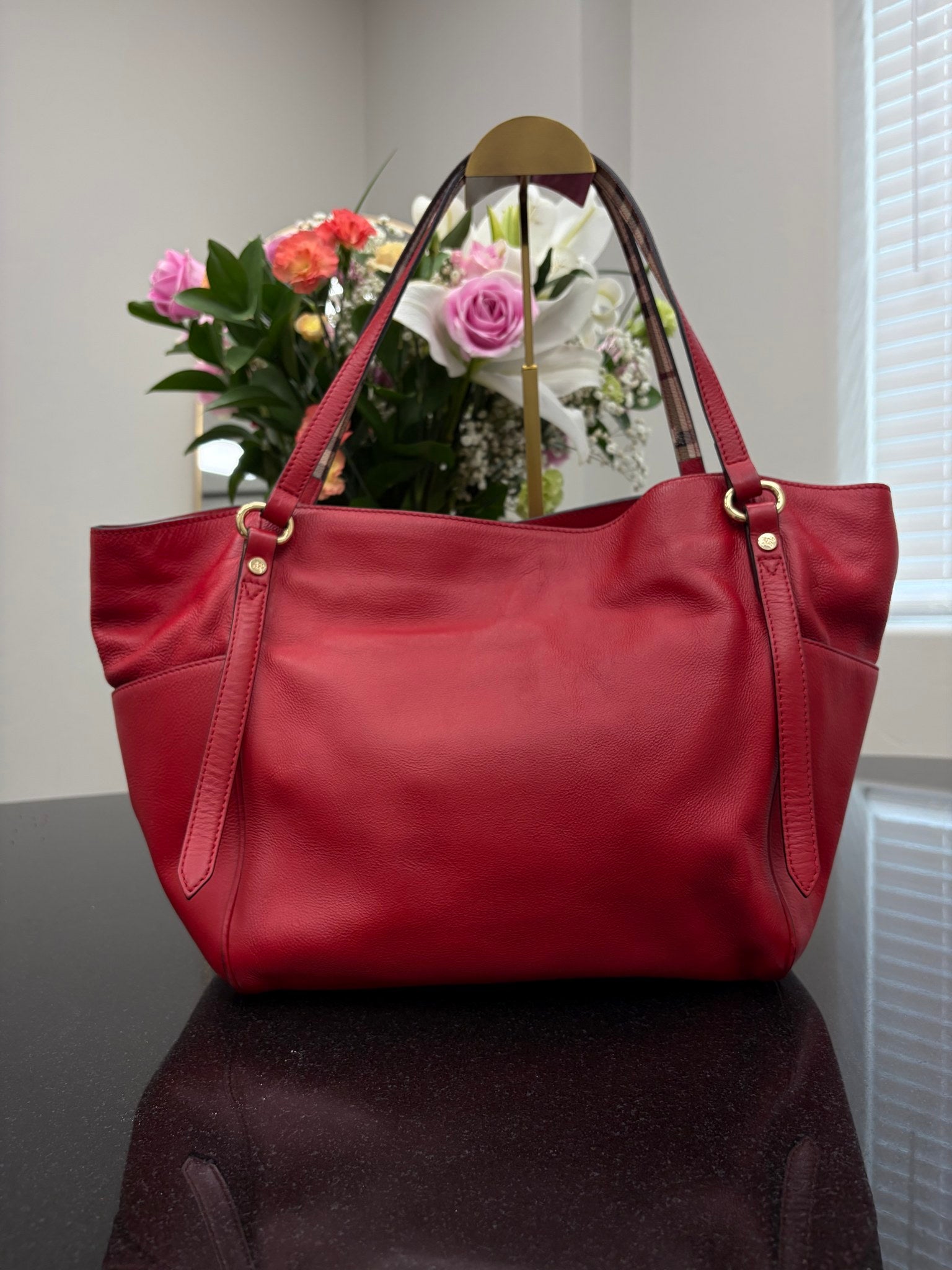Burberry Red Leather Canterbury Tote Bag 
