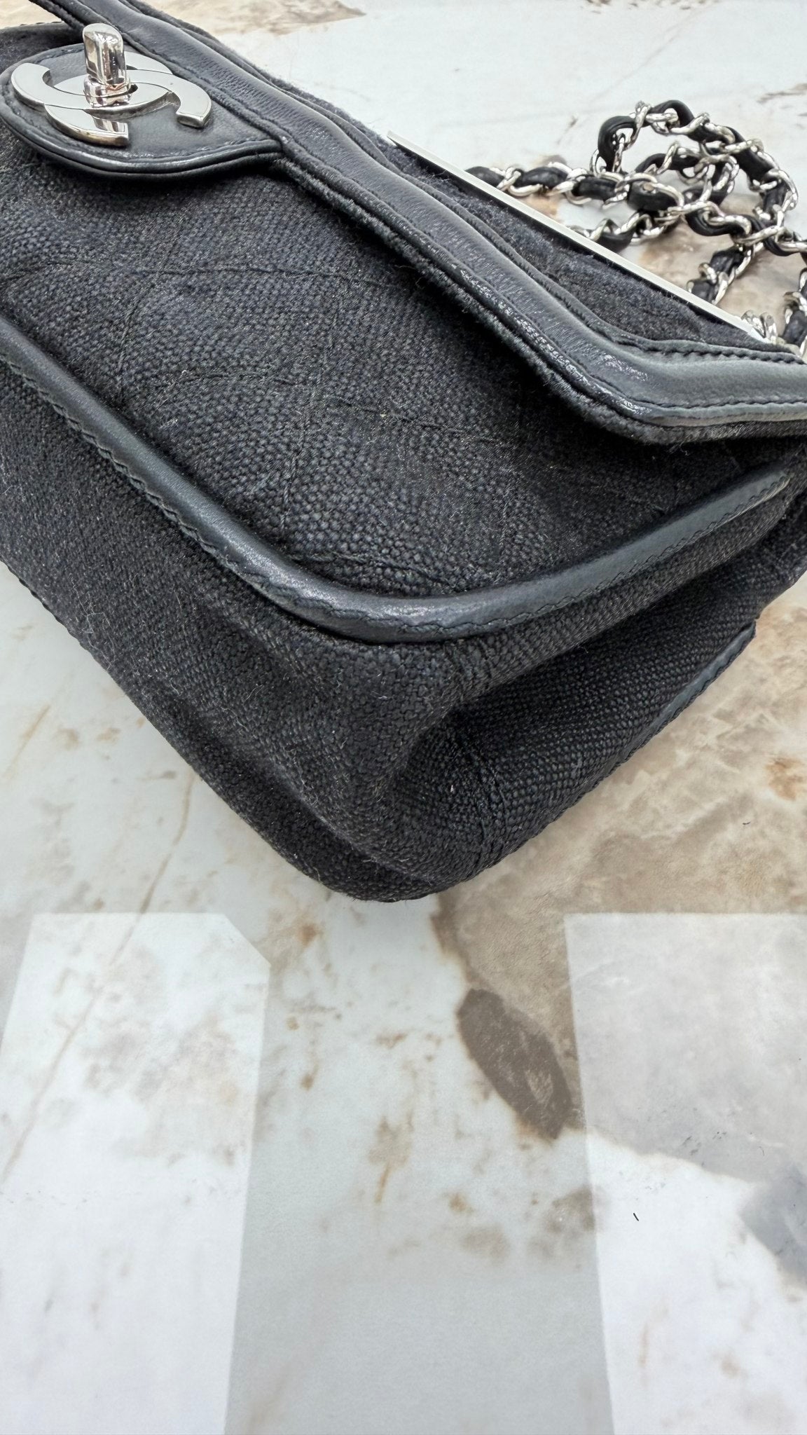 Chanel Black Quilted Canvas Medium Double Flap