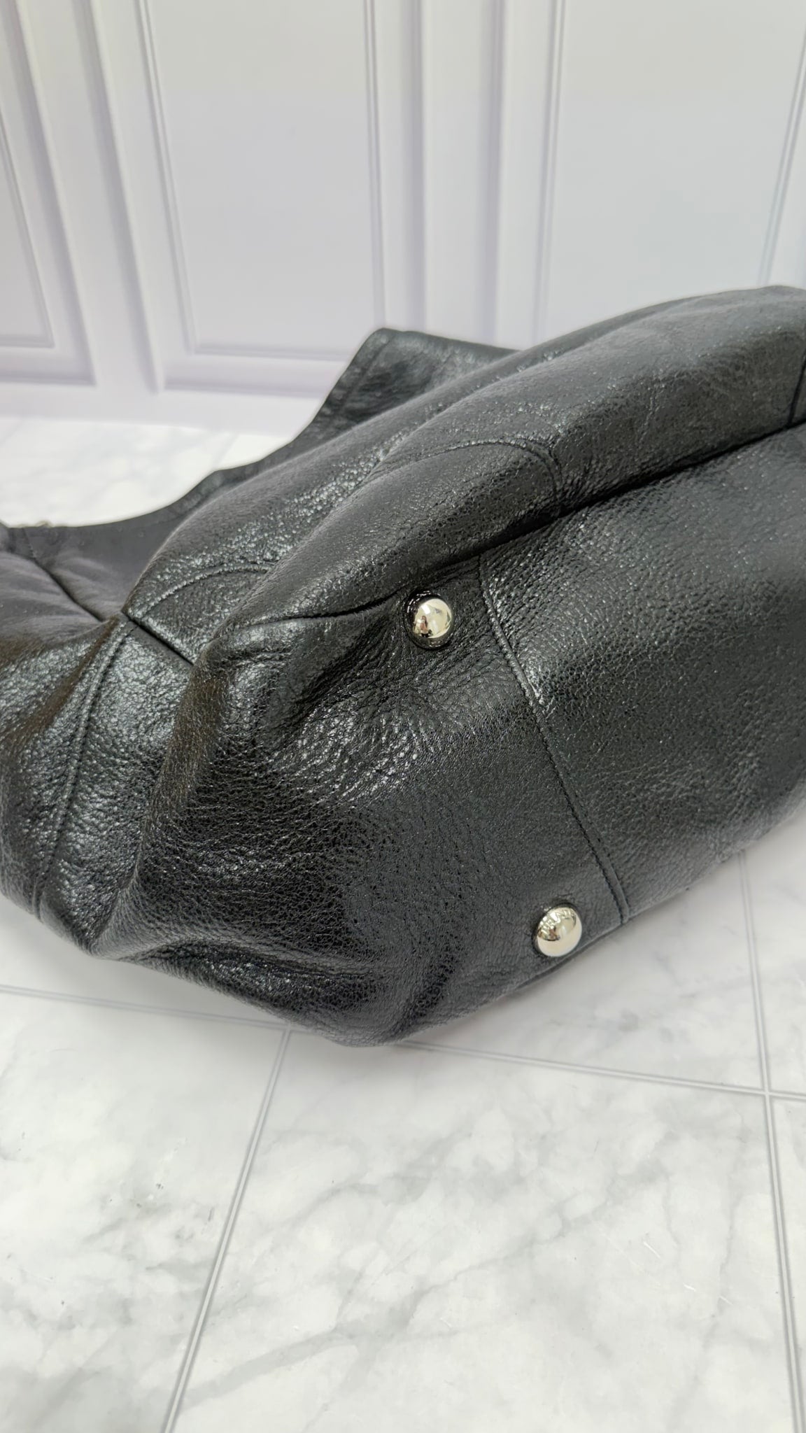 Prada Black Glazed Crinkle Leather Hobo Chain Shoulder Bag