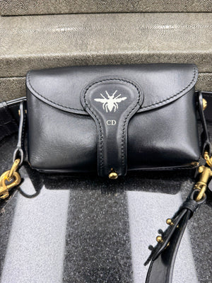 Christian Dior Black Leather D-Bee Saddle Crossbody Bag