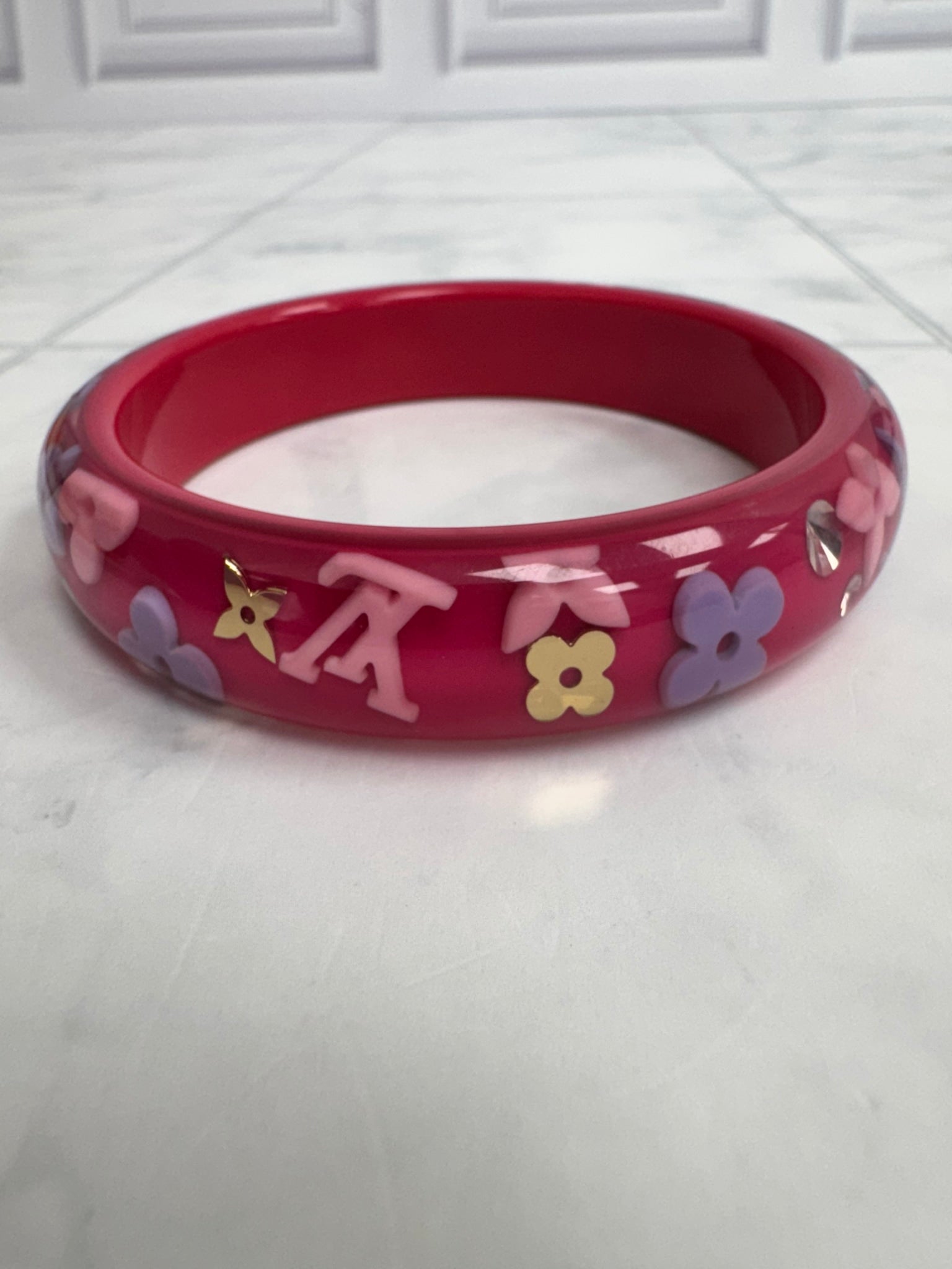 Louis Vuitton Pink Resin Inclusion Bangle Bracelet PM
