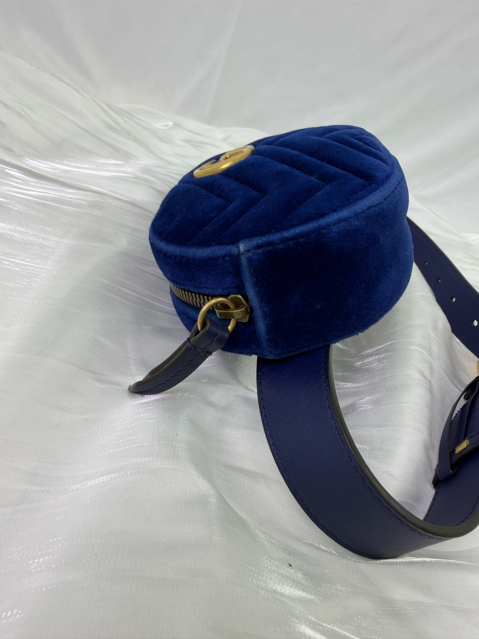 Gucci Royal Blue Velvet Marmont Belt Bag