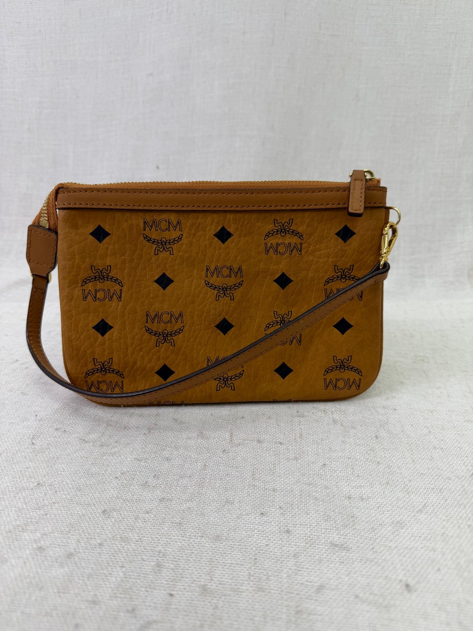 MCM Cognac Coated Canvas Mini Pochette