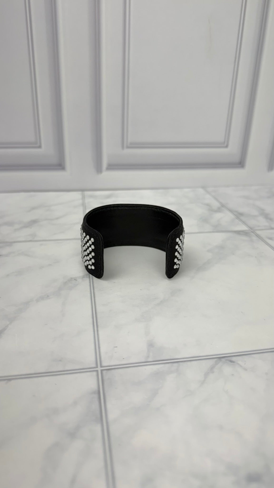 LIKE NEW - Prada Black Satin Leather Crystal Cuff 