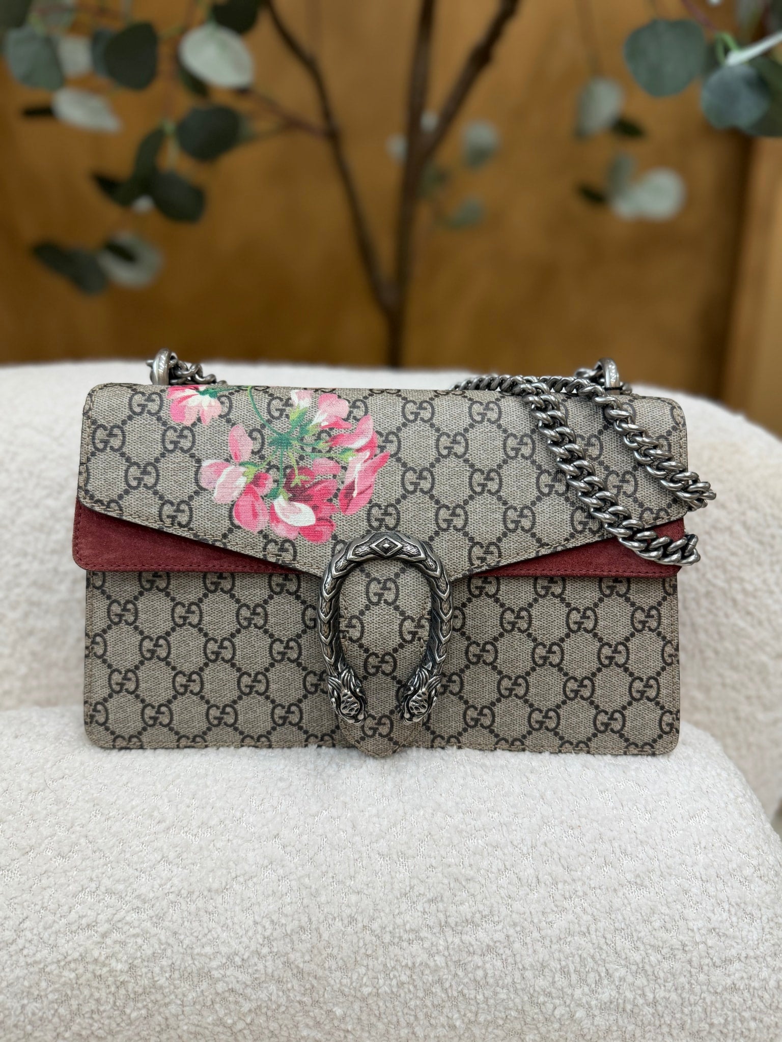 Gucci GG Supreme Pink Blooms Small Dionysus Bag