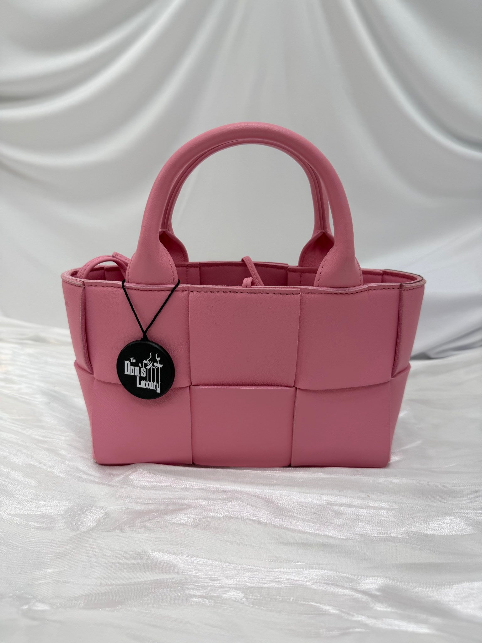 Bottega Veneta Pink Lambskin Maxi Intreccio Candy Arco Tote Ribbon
