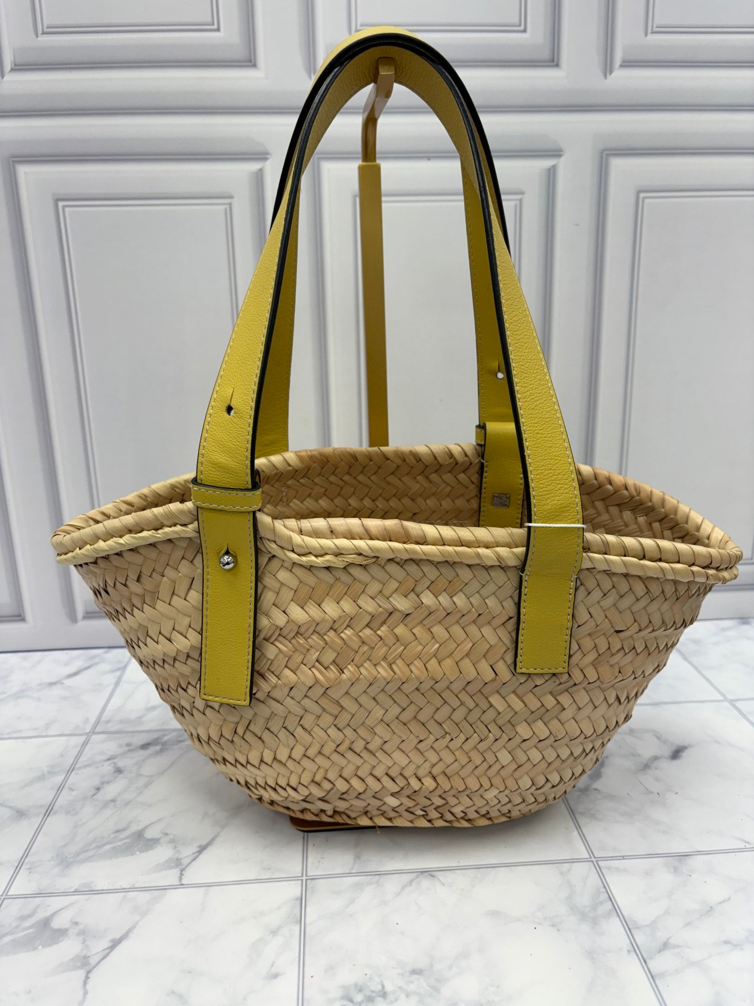 Loewe Yellow Calfskin & Straw Basket Bag
