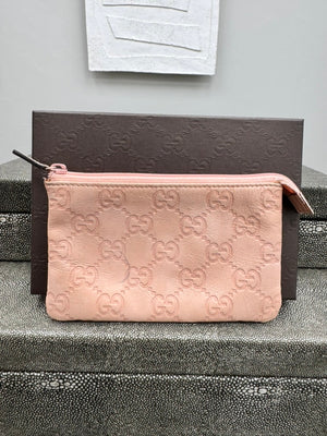 Gucci Pink Guccissima Embossed Leather Zip Pouch